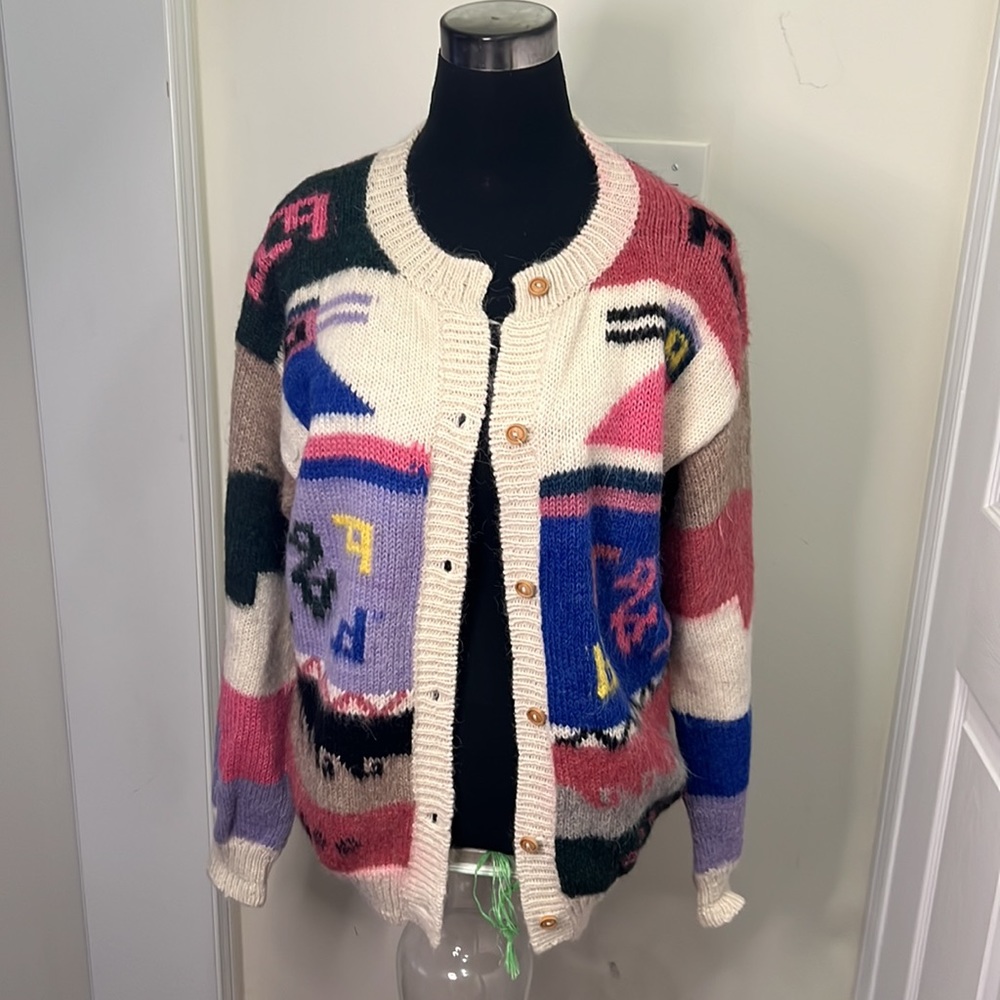 Vintage Kimar Enterprise 100% baby Alpaca Wool Cardigan Size Large